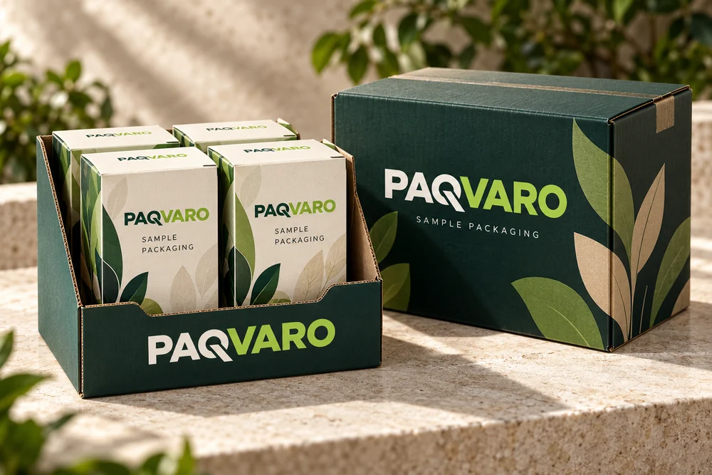 Illustrative PAQVARO concept for shelf-ready packaging; not a customer project